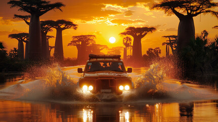car rides at sunset on the island of Madagascar