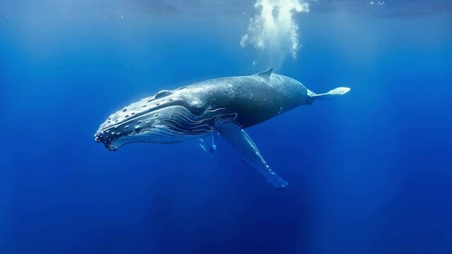 Majestic Humpback in the Blue Expanse. Concept Underwater Photography, Marine Life, Whales, Ocean Conservation, Nature Beauty