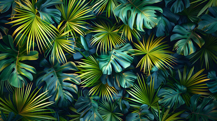 Fototapeta na wymiar Tropical exotic palm tree leaves. Floral pattern