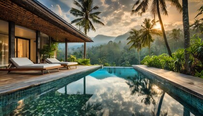 Obraz premium Modern VIlla in the Jungle with Infinity Pool