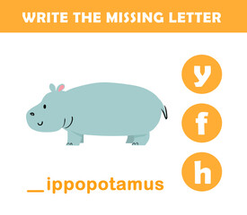 Write the missing letter. Worksheet for kids. Find missing letter worksheet for children.	