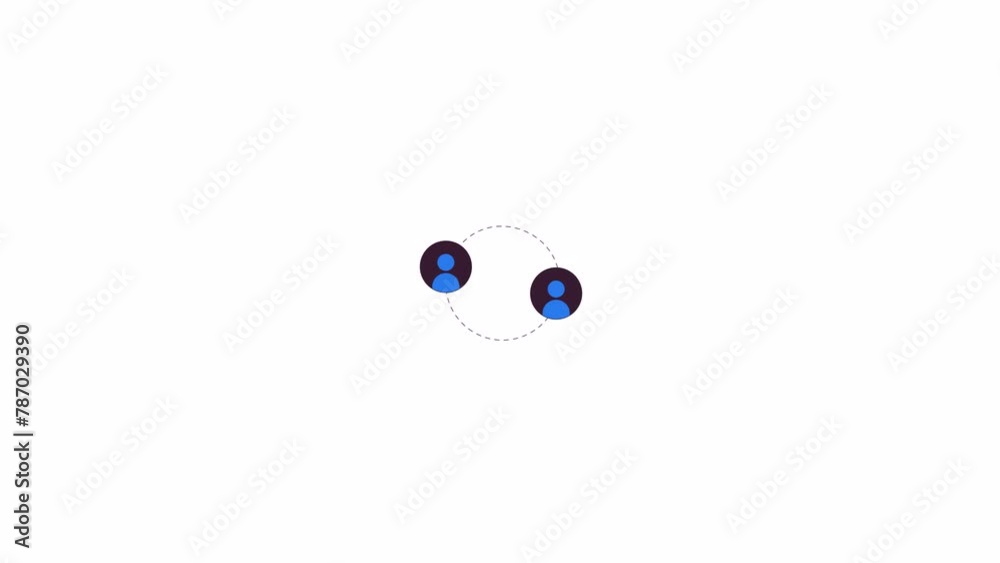 Poster rotating users avatars on orbit line 2d object animation. internet communication network flat color 