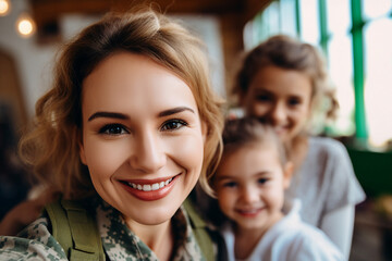 Obraz premium AI generated picture of affectionate reunion between a military soldier and baby