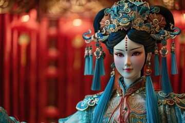 Obraz premium The face of a little girl, painted with Peking Opera facial makeup.