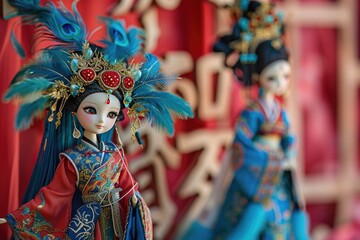 Fototapeta na wymiar The face of a little girl, painted with Peking Opera facial makeup.