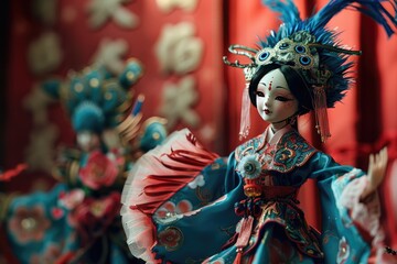 Obraz premium The face of a little girl, painted with Peking Opera facial makeup.