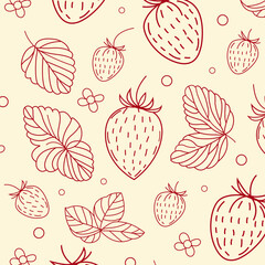 Vector seamless pattern with strawberries and abstract composition, trendy design