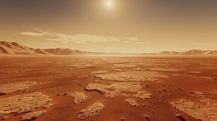 Fototapeta premium A mars terrain with horizon line. Generative AI.