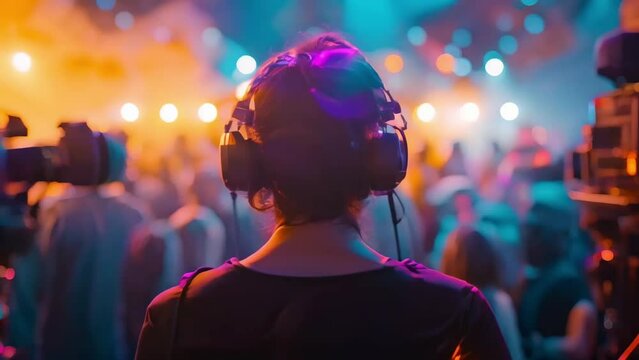Capturing the Beat: High-Tech Filming at a Live Concert. Concept Music Festival, Live Performance, Video Production, Cutting-Edge Technology, Dynamic Camera Work