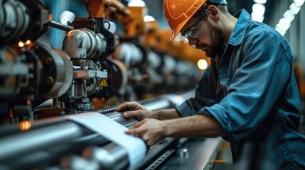 Worker working with machinery for manufacturing. Generative AI.