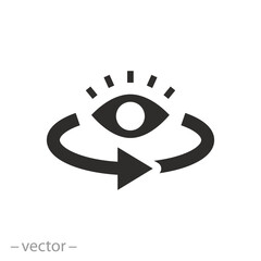 view around icon, circular visibility, rotation human eye, flat symbol - vector illustration