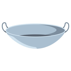 Stainless steel wok pan vector cartoon illustration isolated on a white background.