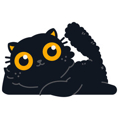 Cute waiting black cat vector cartoon character isolated on a white background.