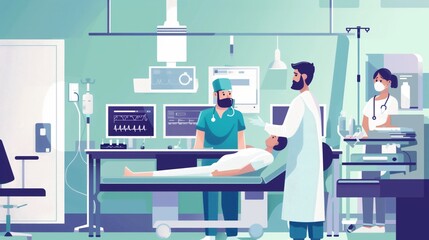 Medical concept illustration of doctor surgeon nurse and patient surgery in the operating room performing an operation in a hospital. Generative AI - obrazy, fototapety, plakaty