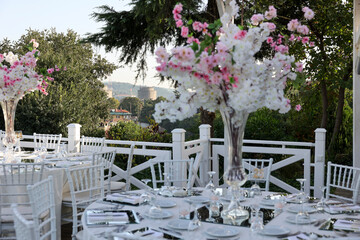 The elegant wedding table ready for guests.