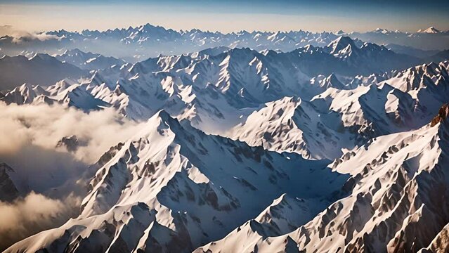 Aerial view of landscape live wallpapers. Majestic snow-capped mountain peaks. Beautiful slow motion footage. Abstract background of nature view.
