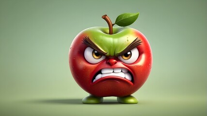 Lovely angry apple cartoon character wearing a furious look - obrazy, fototapety, plakaty