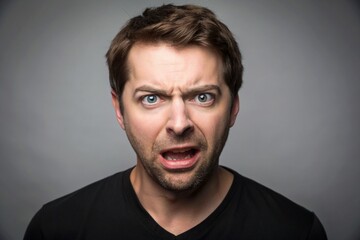 Fototapeta premium male face, emotions of surprise, light gray background
