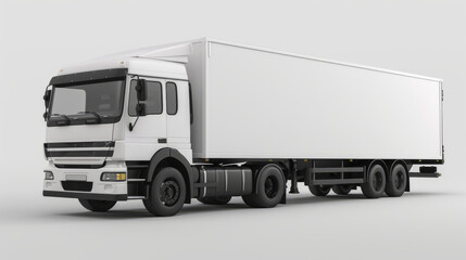 White cargo truck with trailer stands alone on a white background, perfect for showcasing commercial transportation and delivery services