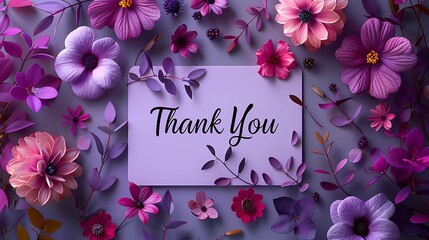 Thank You elegantly scripted on a card against a soft lavender backdrop, conveying gratitude with simplicity and grace, in stunning 8k full ultra HD.