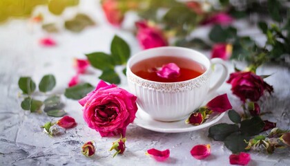 Obraz na płótnie Canvas cup of tea and rose