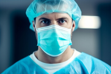 Generative IA picture modern operating room in futuristic surgery clinic team of professionals operating patient