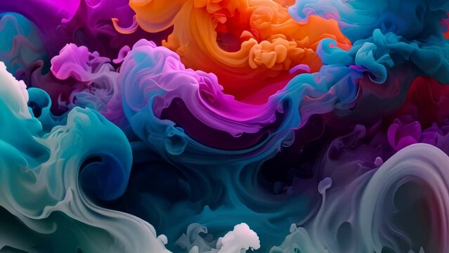 Video animation of abstract nature of the image, a suitable title could be “Vibrant Abstract Swirls”. The image features a dynamic range of colors with swirling patterns 