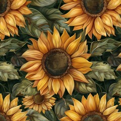 sunflowers in the garden, seamless pattern