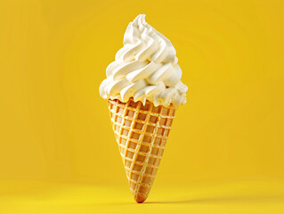 ice cream in a waffle cup on yellow background