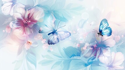 A vibrant spring-themed background featuring pastel-colored flowers and fluttering butterflies, radiating a dreamy and soft bokeh effect, perfect for seasonal wallpapers