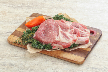 Raw pork neck for cooking
