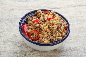 Arabic cous cous with meat and tomato