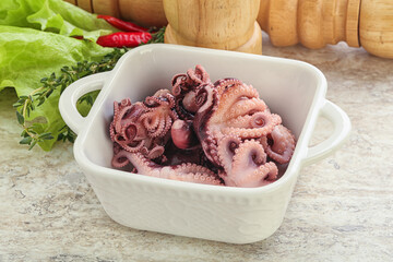 Marinated baby octopus seafood in the bowl