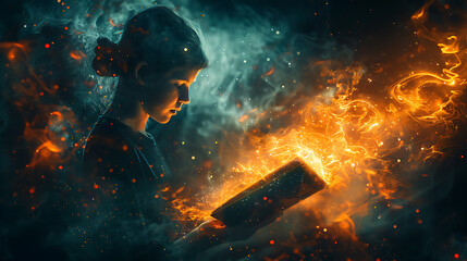 portrait of a child reading a book. A person holding an open book, their gaze captivated by the words on the page as they embark on a literary journey. - spirit of adventure and discovery found.