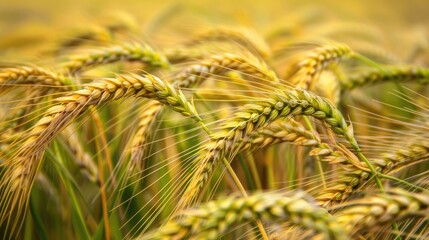 Naklejka premium Ripe barleys in an agriculture field indicating a bountiful yield