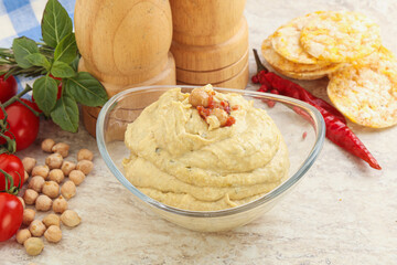 Natural organic chickpea hummus with olive oil