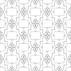 Linear seamless pattern. Decorative lattice in the Moroccan style with scrolls and frames on white background. Vector illustration.