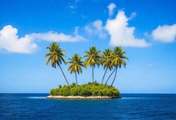 Palm trees on the island in the ocean