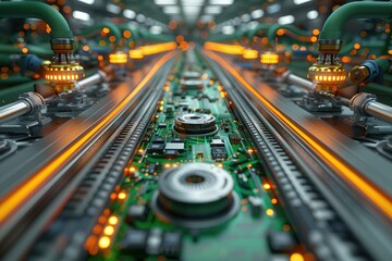 an assembly line in a modern electronics manufacturing facility professional photography - obrazy, fototapety, plakaty