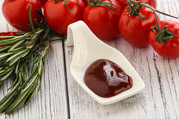 Tomato barbecue sauce on the bowl