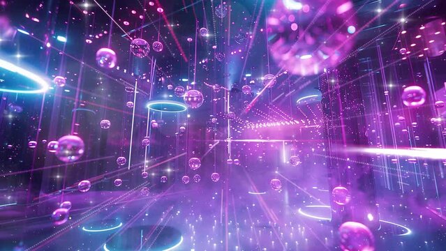 quantum realm ballroom within a futuristic laboratory seamless looping overlay 4k virtual video animation background