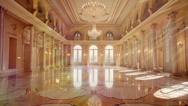 grand ballroom reminiscent of splendor illustration. seamless looping overlay 4k virtual video animation background