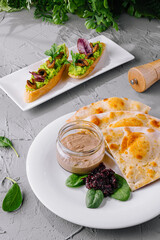 Gourmet bruschetta and pita bread with dips