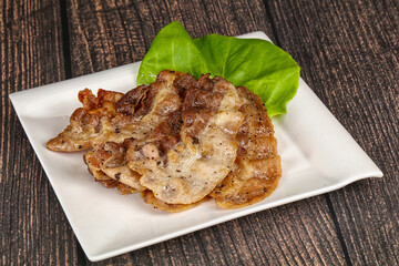 Roasted sliced pork fat bacon