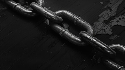 Metal chain with a broken link on a black background