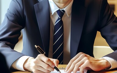 Japanese male businessman checking the contents of the contract