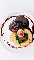 Gourmet filet mignon with fig and mashed potatoes