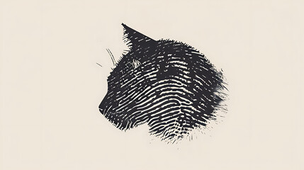 silhouette of front facing Cat head made out of a fingerprint - obrazy, fototapety, plakaty