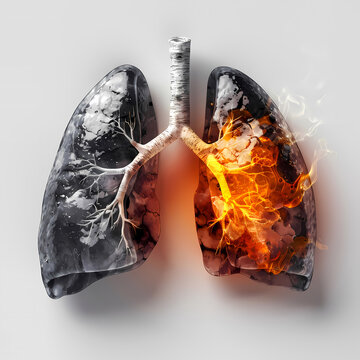 Radiant healthy lungs against smokers lungs with visible tar natural light