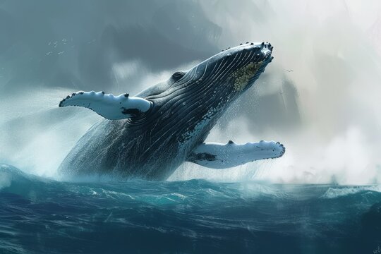 An incredible photo capturing the moment a humpback whale jumps out of the water.